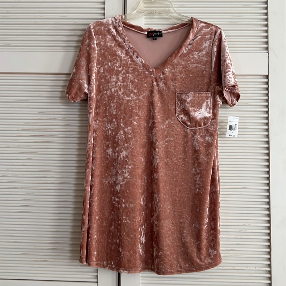 POOF! Crushed Velvet Short Sleeve Tunic Dress - Picture 1 of 7